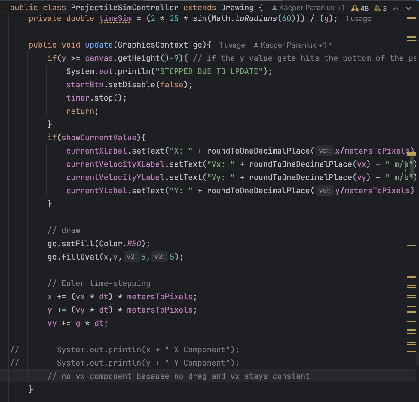Euler integration code